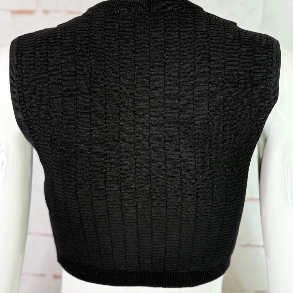NEW ZARA S Black Sleeveless Crop Top Knit Vest Gold Button Accents Small NWT - Picture 4 of 15